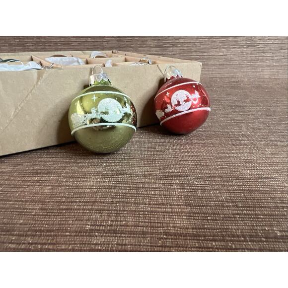 2013 Target Box of 8 Various Color Mini Glass Ball Scene Ornaments w/Glitter - Picture 2 of 10